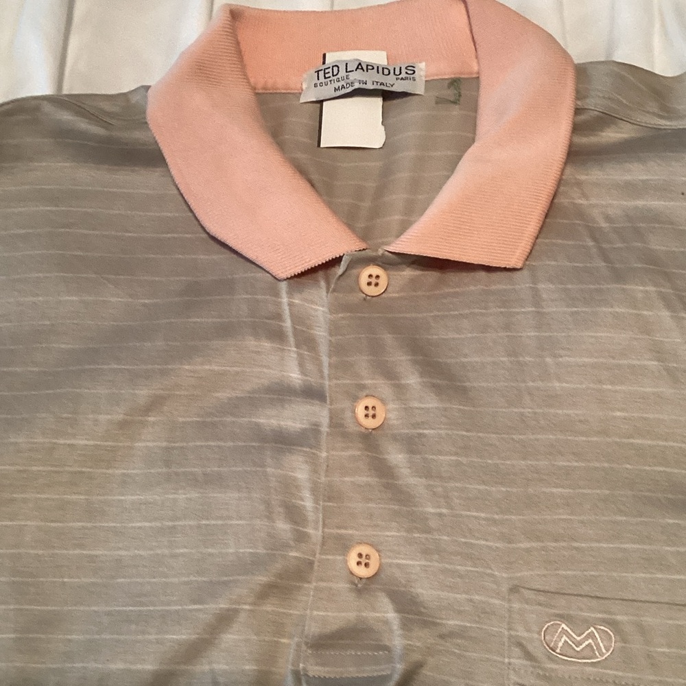 Ted Lapidus Men's Gray Polo with Pink Contrast Collar